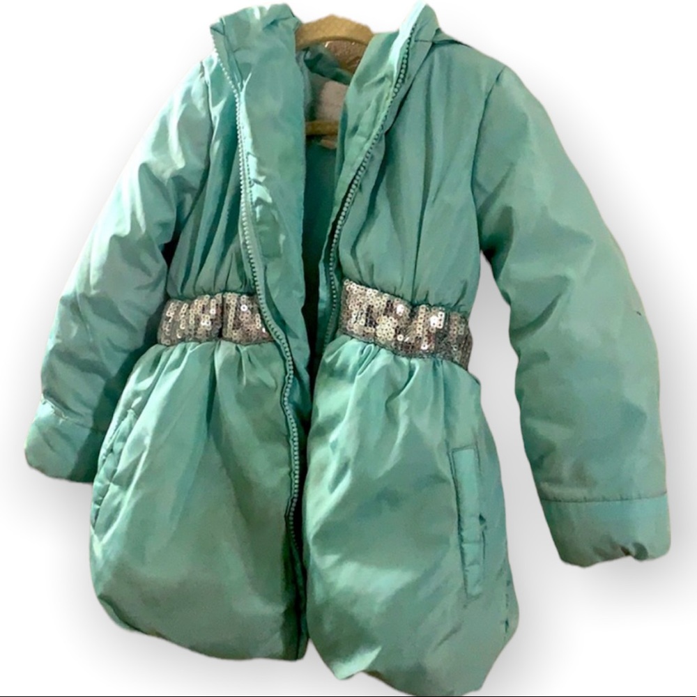 Gymboree Icy blue and silver winter coat headed to zip up girls XS4